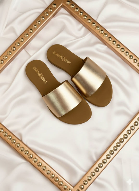 Golden Wide Strap Flats