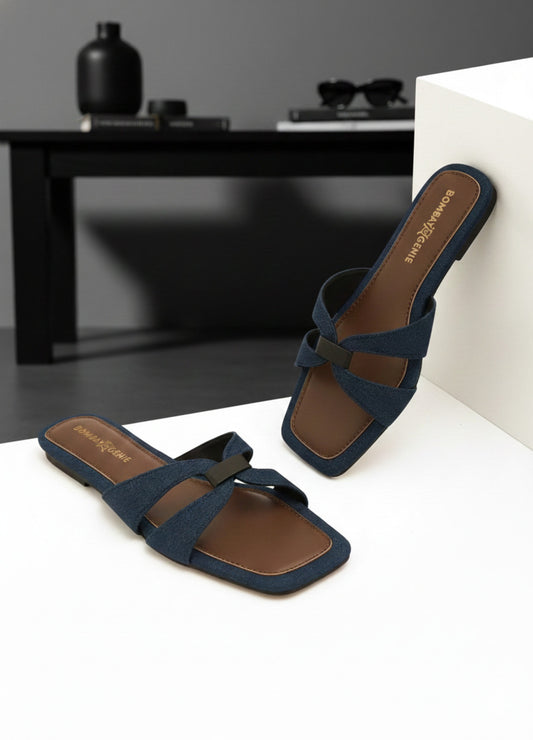 Blue Denim Sliders For Women