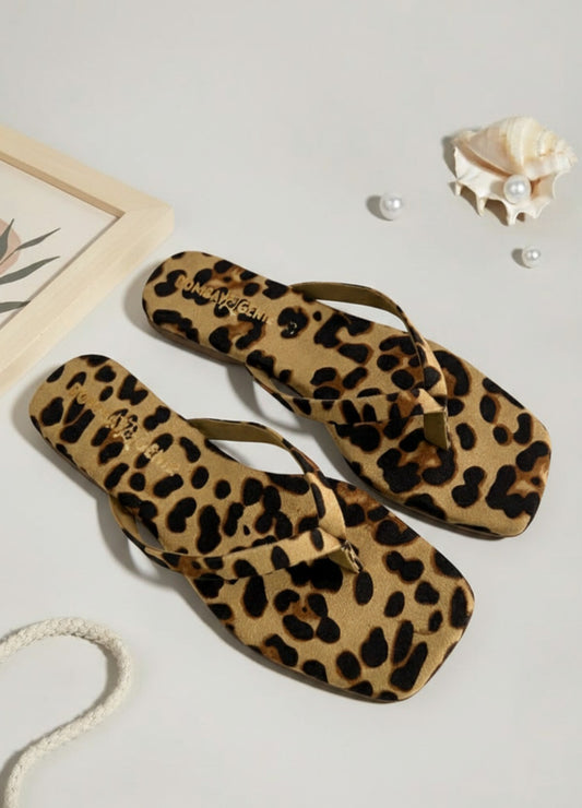 Leopard Print Flat Sandals for Women