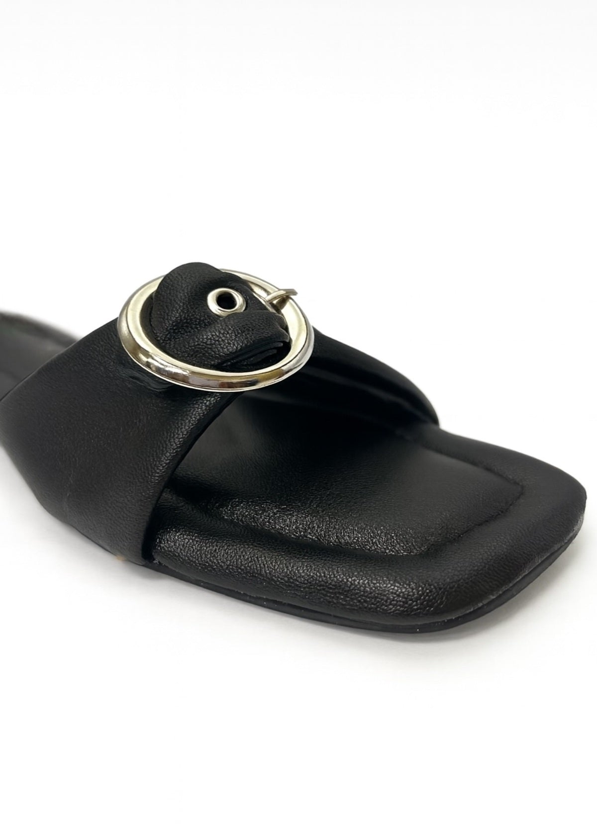 Black Ring Buckle Slides for Women