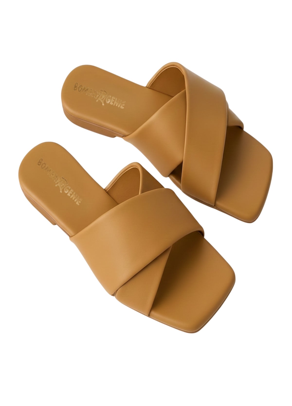 Tan Cross Strap Slip-On Flats