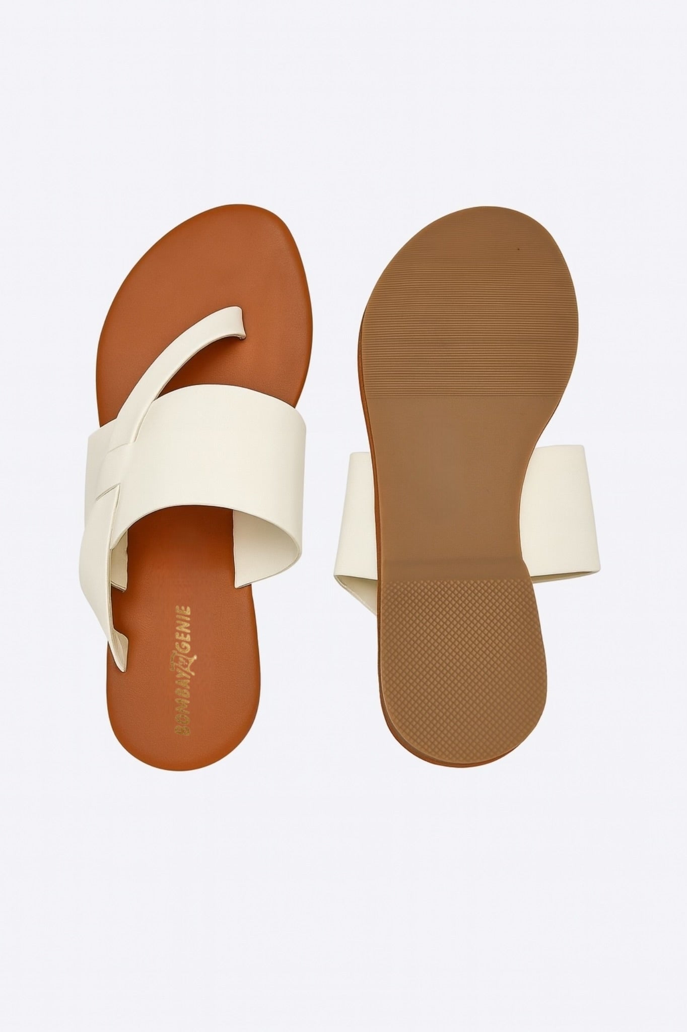 White Broad Strap Flats for Women
