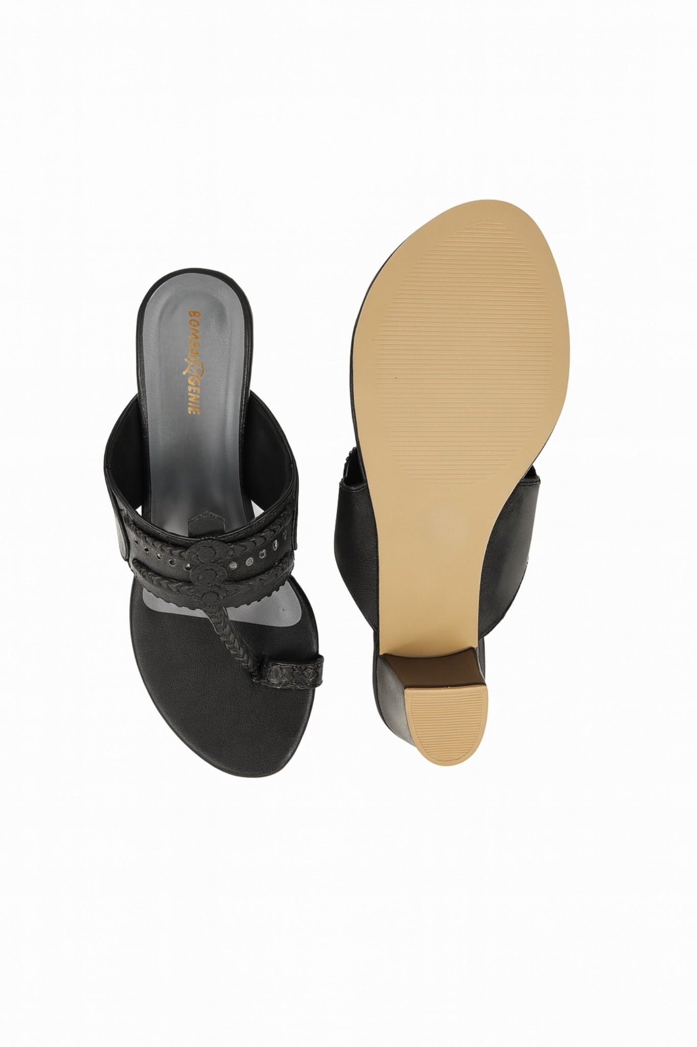 Ethnic Black Kolhapuri Heeled Sandals for Women