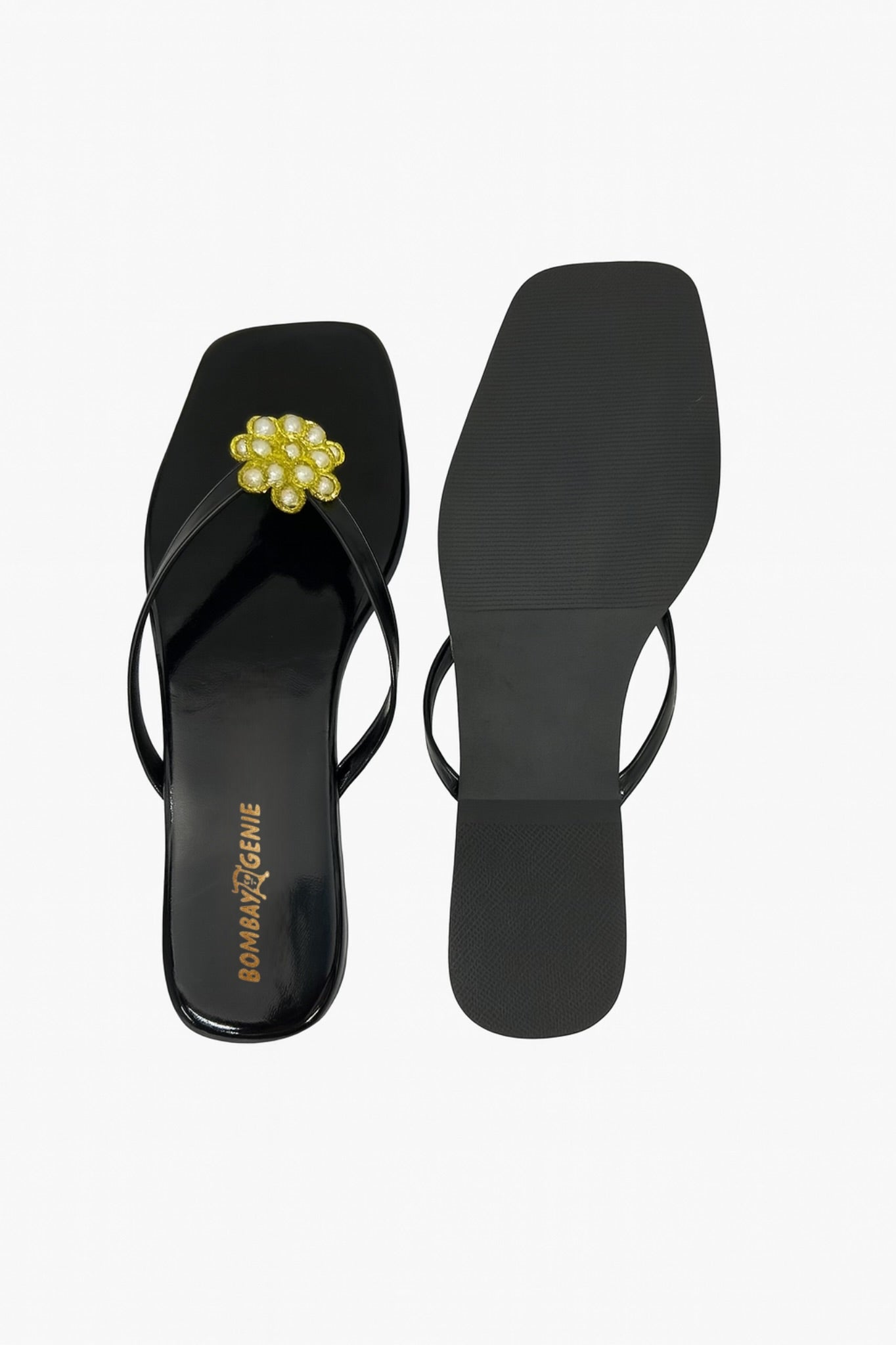 Black Floral Embellished Flats for Women