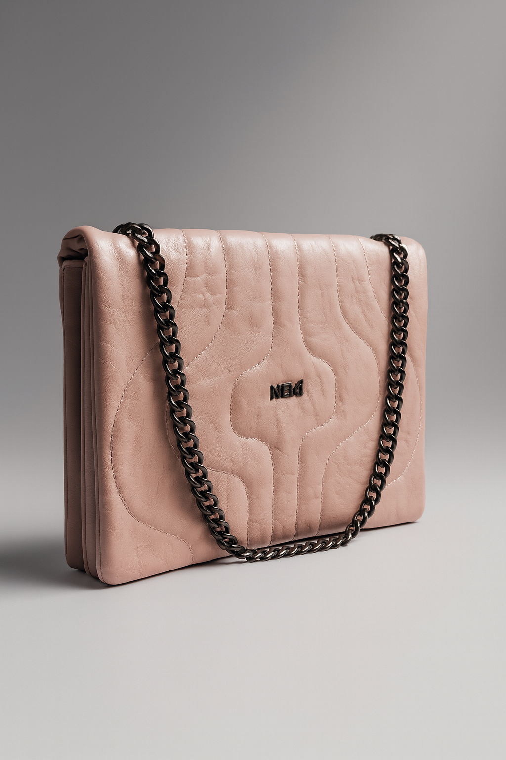 Chocolate Textured Metal Chain Bag