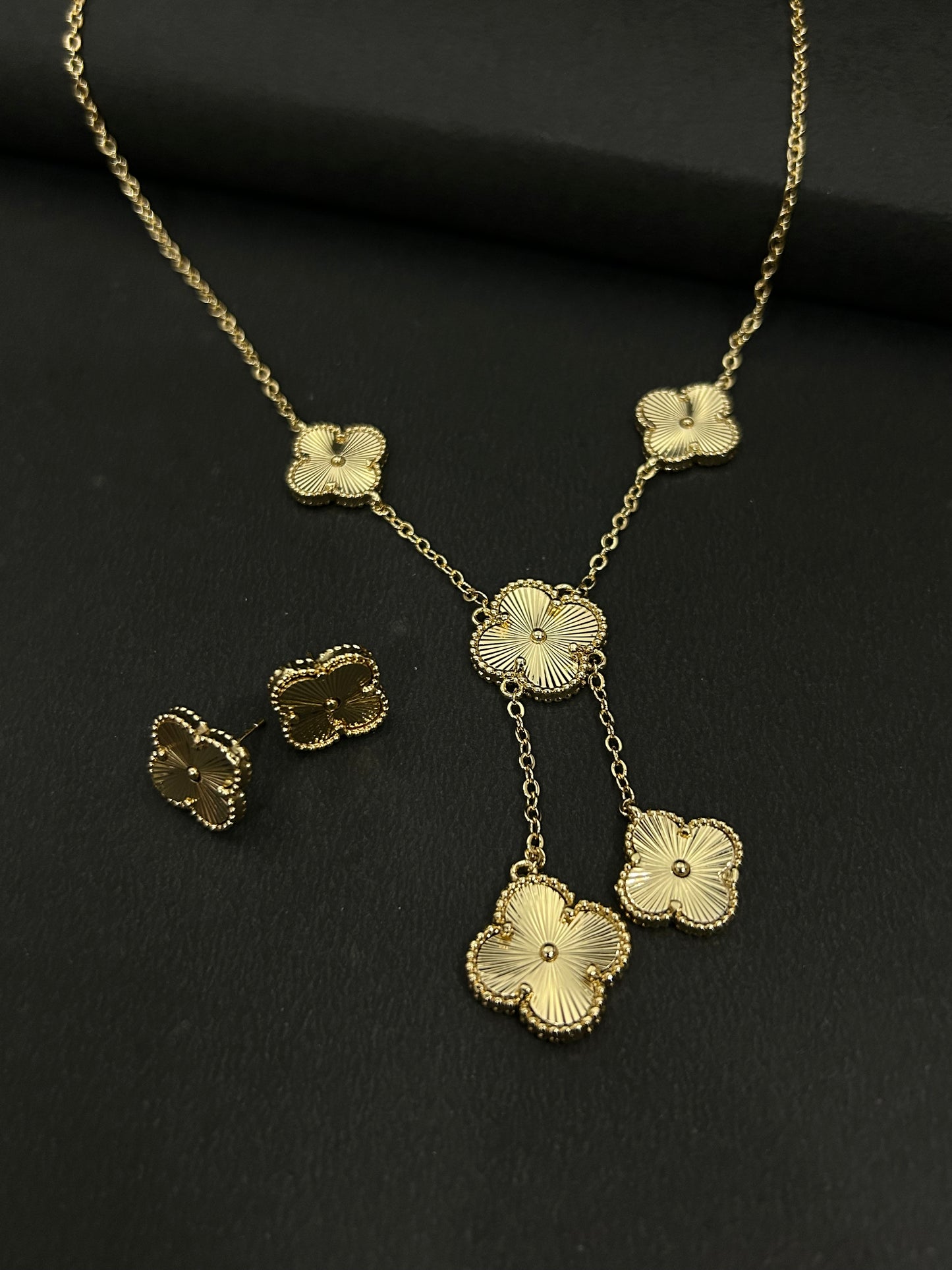 Floral Charm Gold Necklace & Earring Set