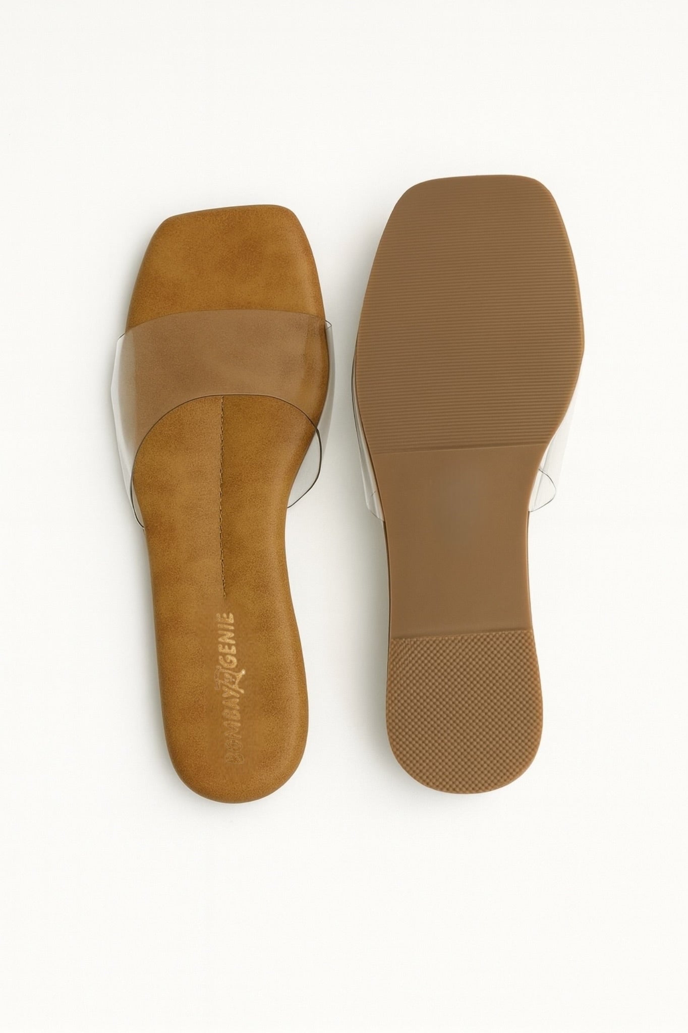 Transparent Strap Square Open Toe Flats for Women