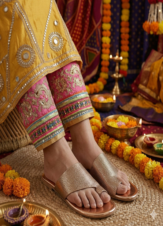 Gold Textured Slip-On Flats for Women