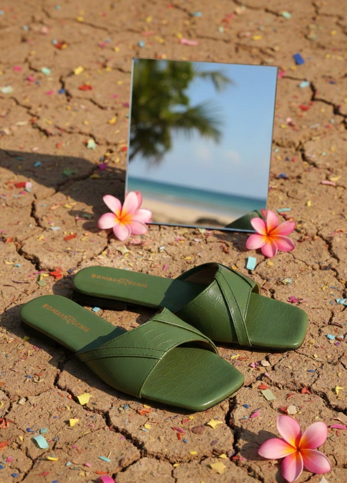 Green Croc-Pattern Slip-On Flats