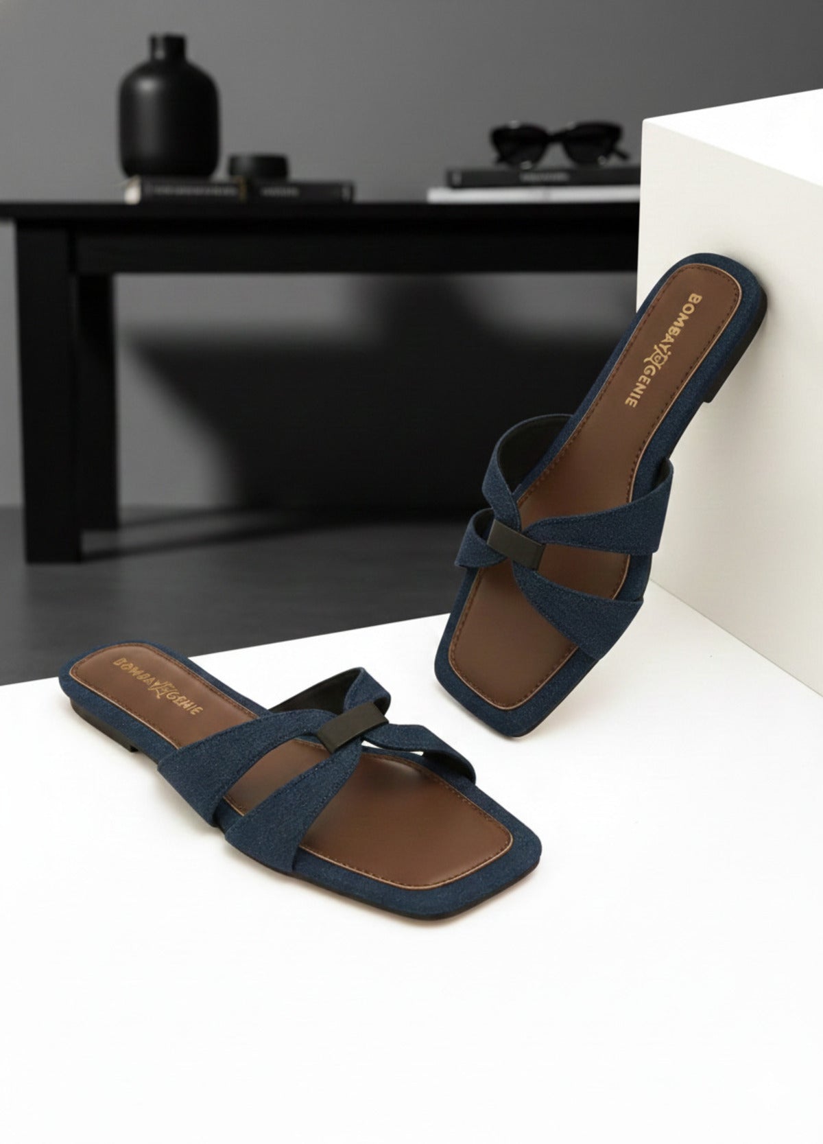 Blue Denim Sliders For Women