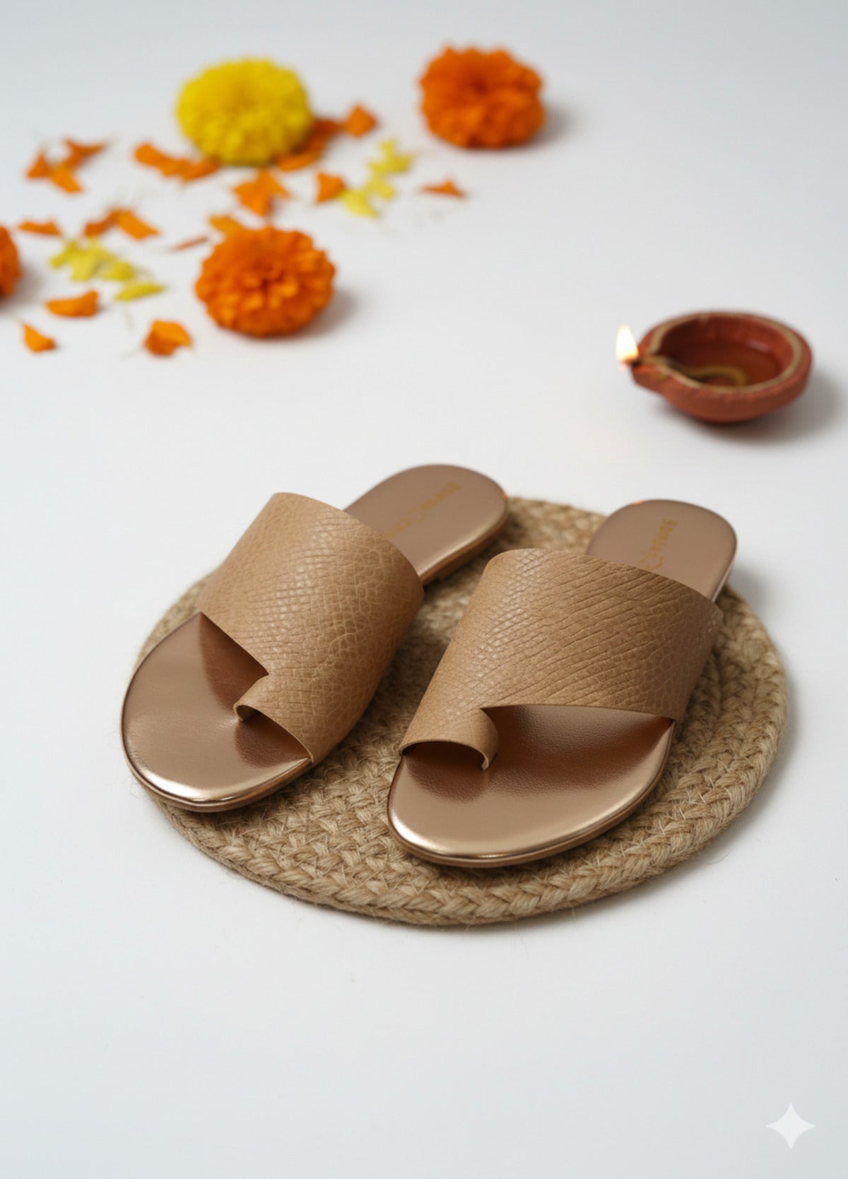 Gold Textured Slip-On Flats for Women