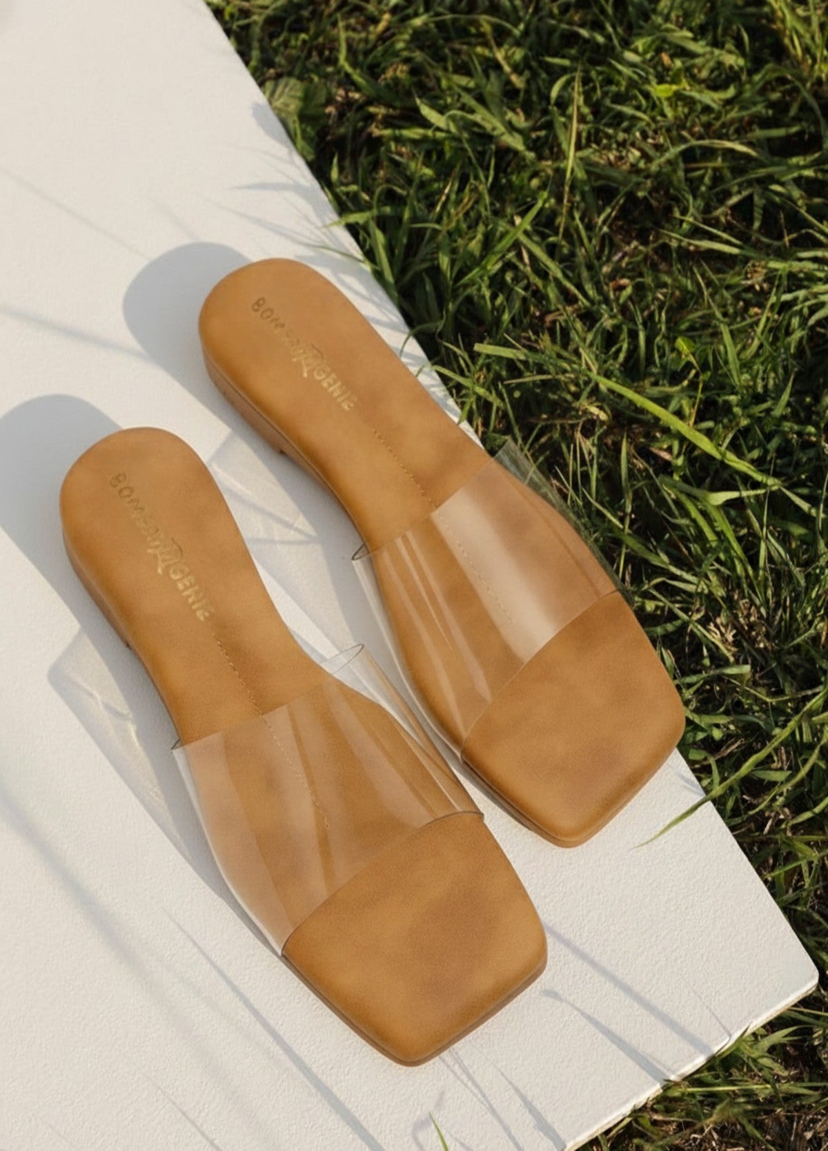 Transparent Strap Square Open Toe Flats for Women