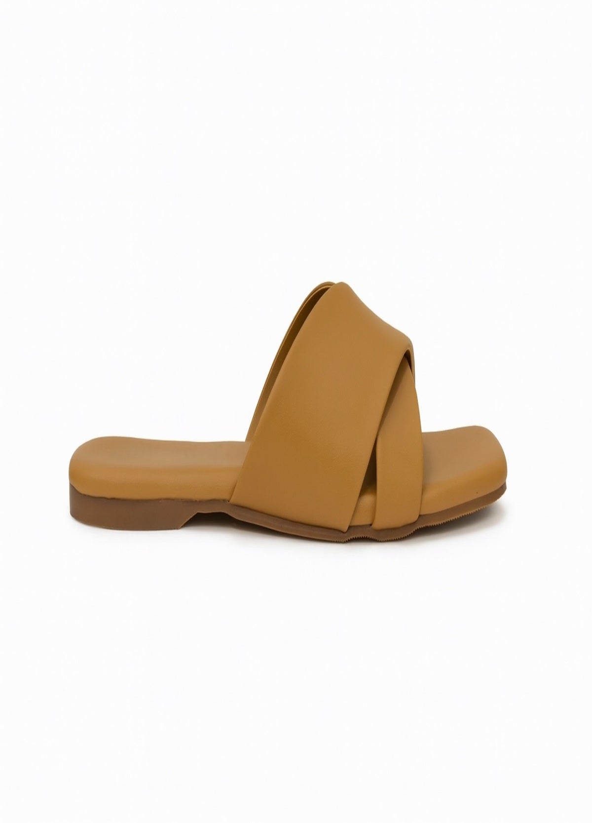 Tan Cross Strap Slip-On Flats