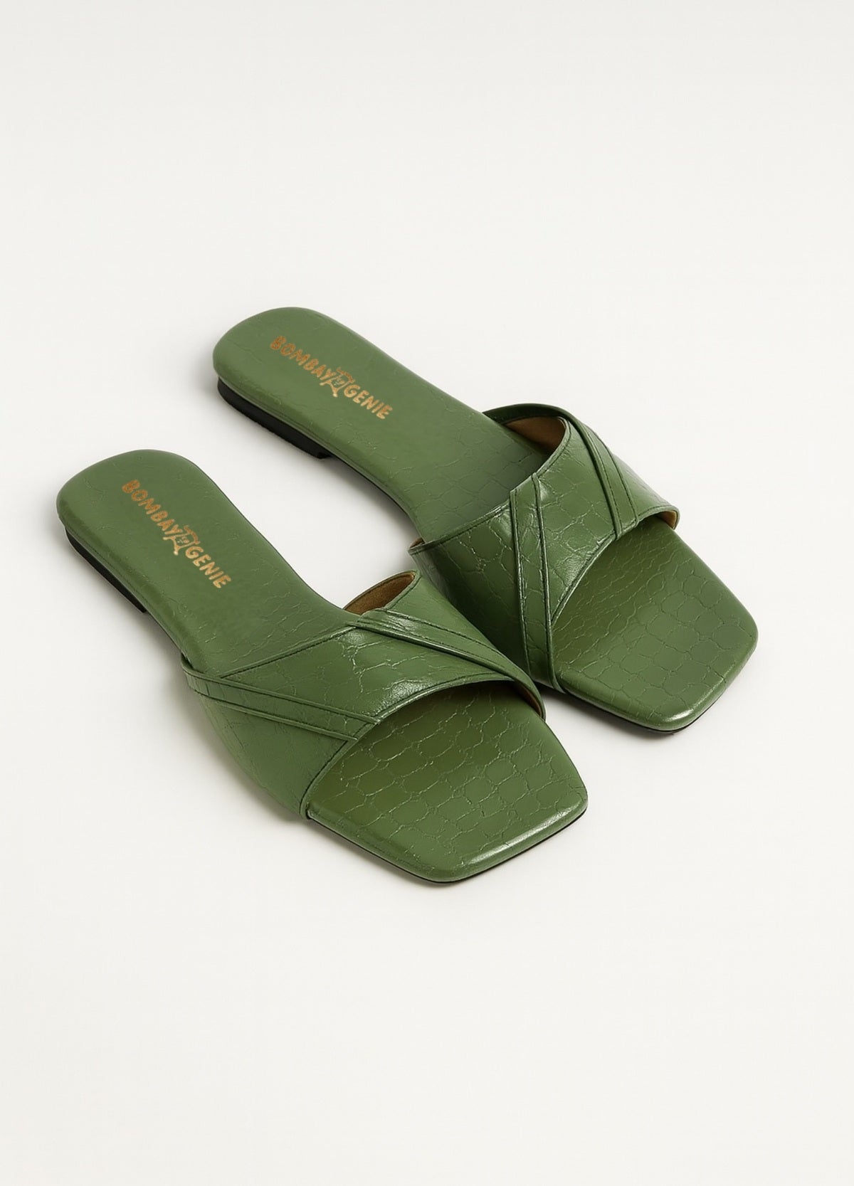 Green Croc-Pattern Slip-On Flats