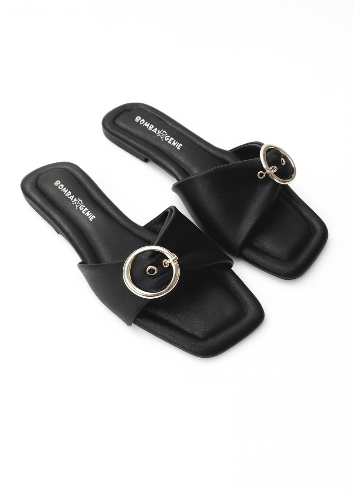 Black Ring Buckle Slides for Women