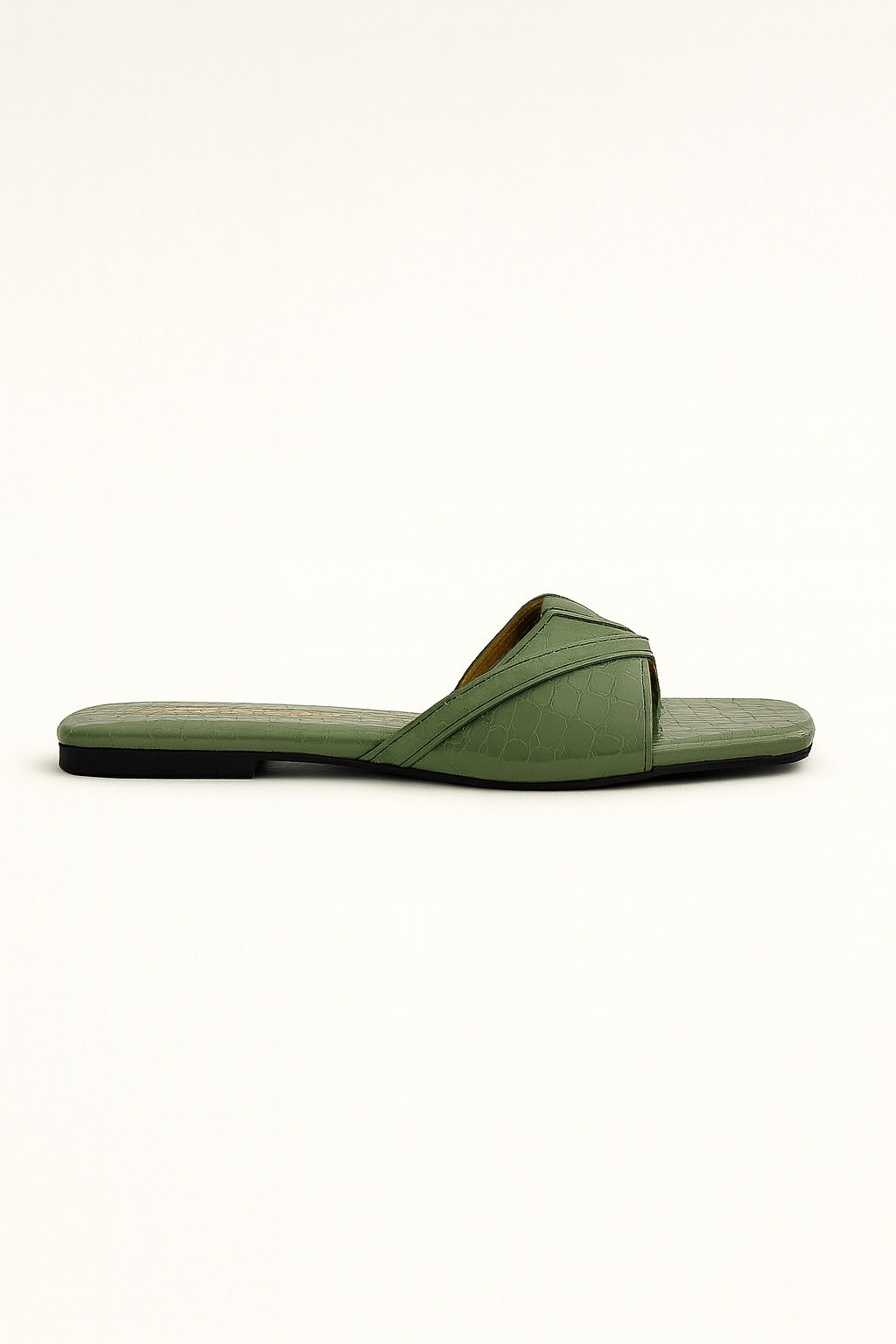 Green Croc-Pattern Slip-On Flats