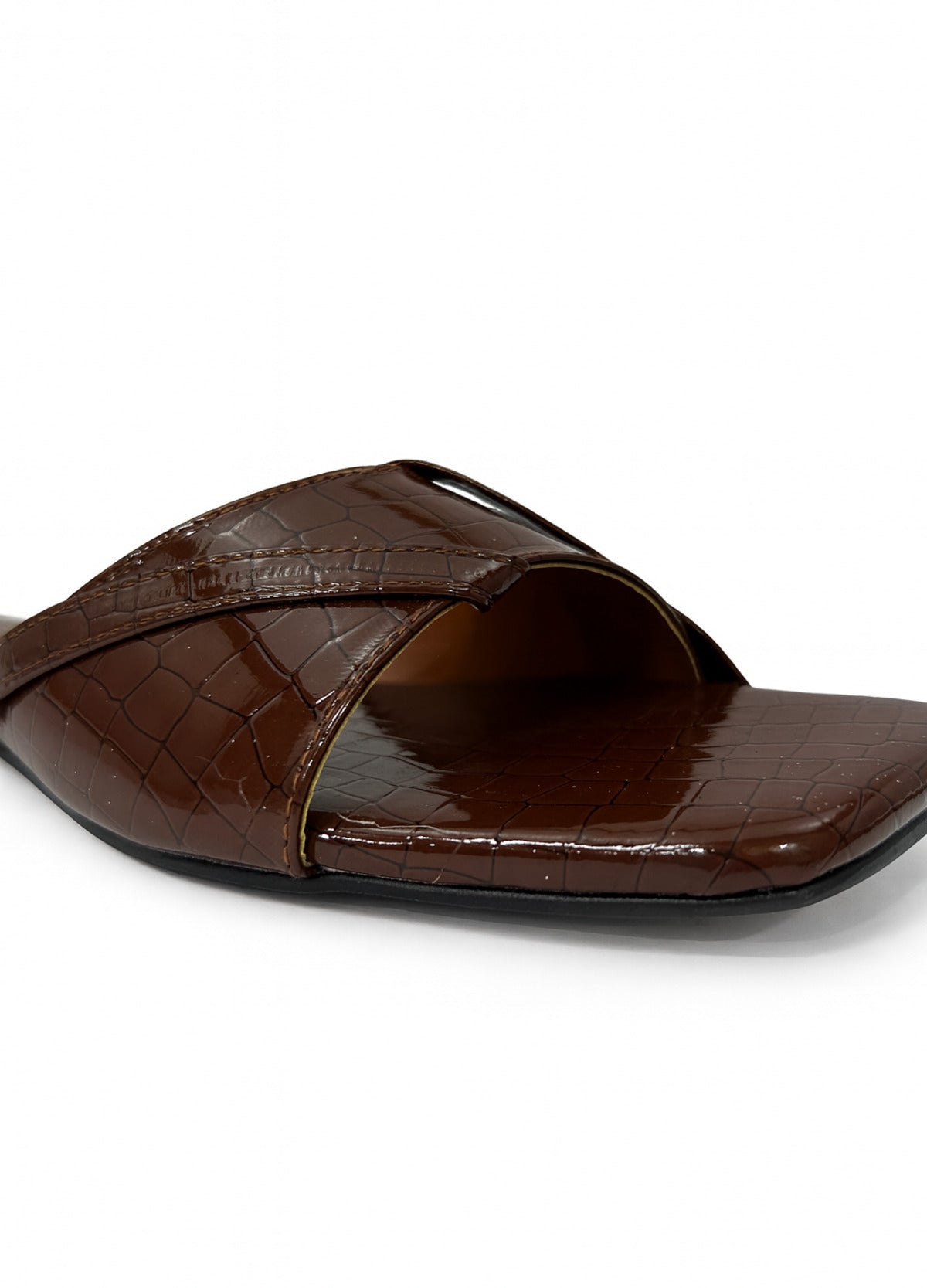 Brown Croc-Textured Slip-On Flats