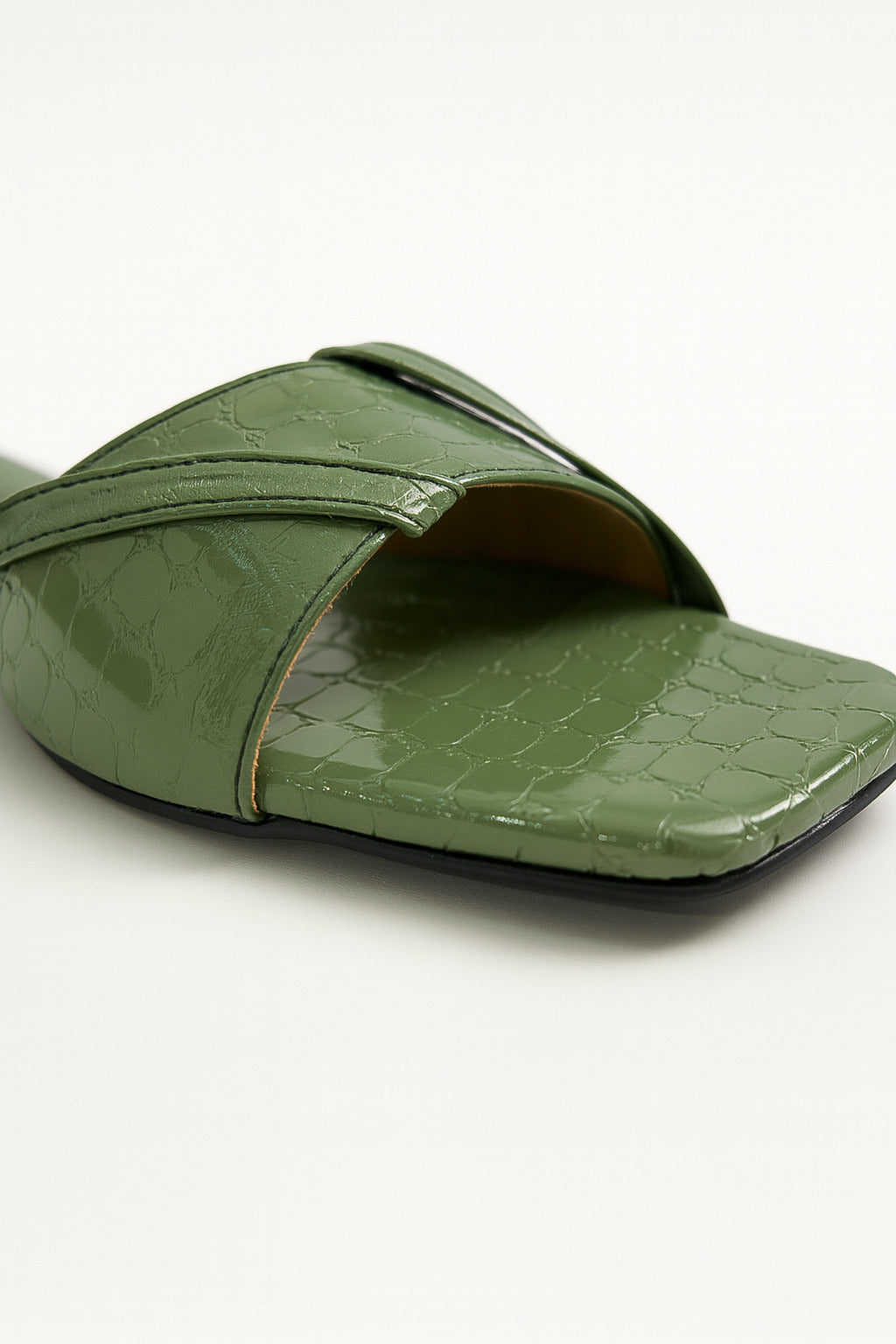 Green Croc-Pattern Slip-On Flats