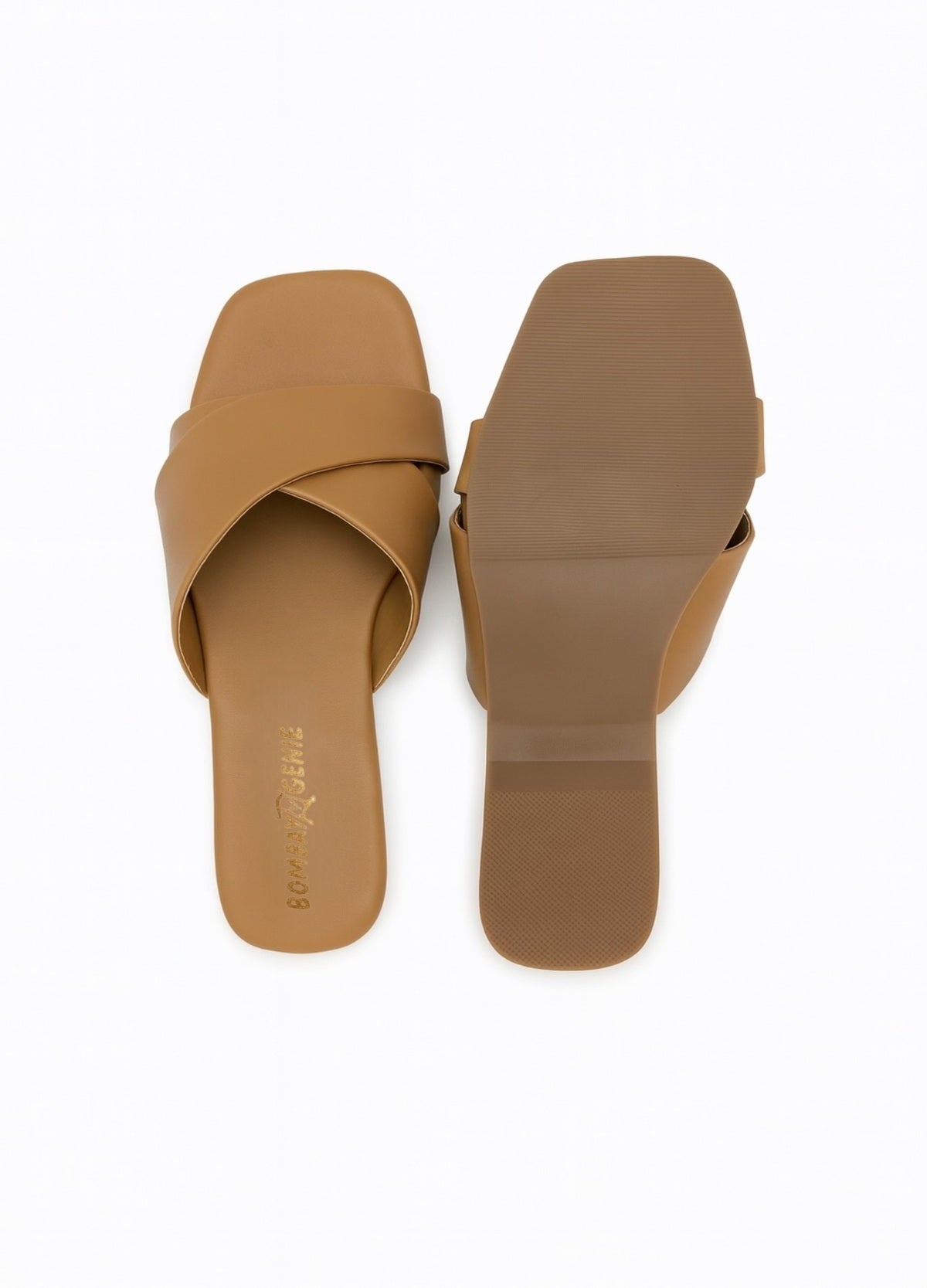 Tan Cross Strap Slip-On Flats