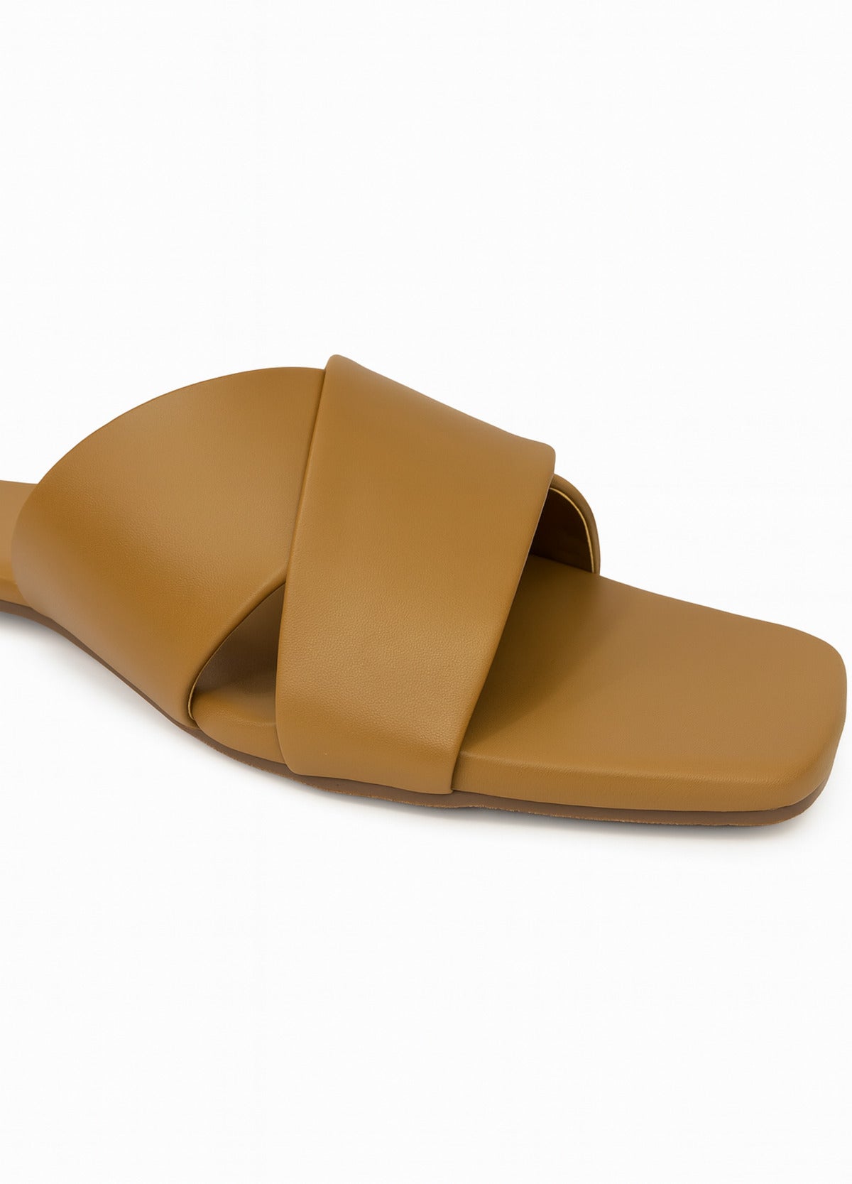 Tan Cross Strap Slip-On Flats