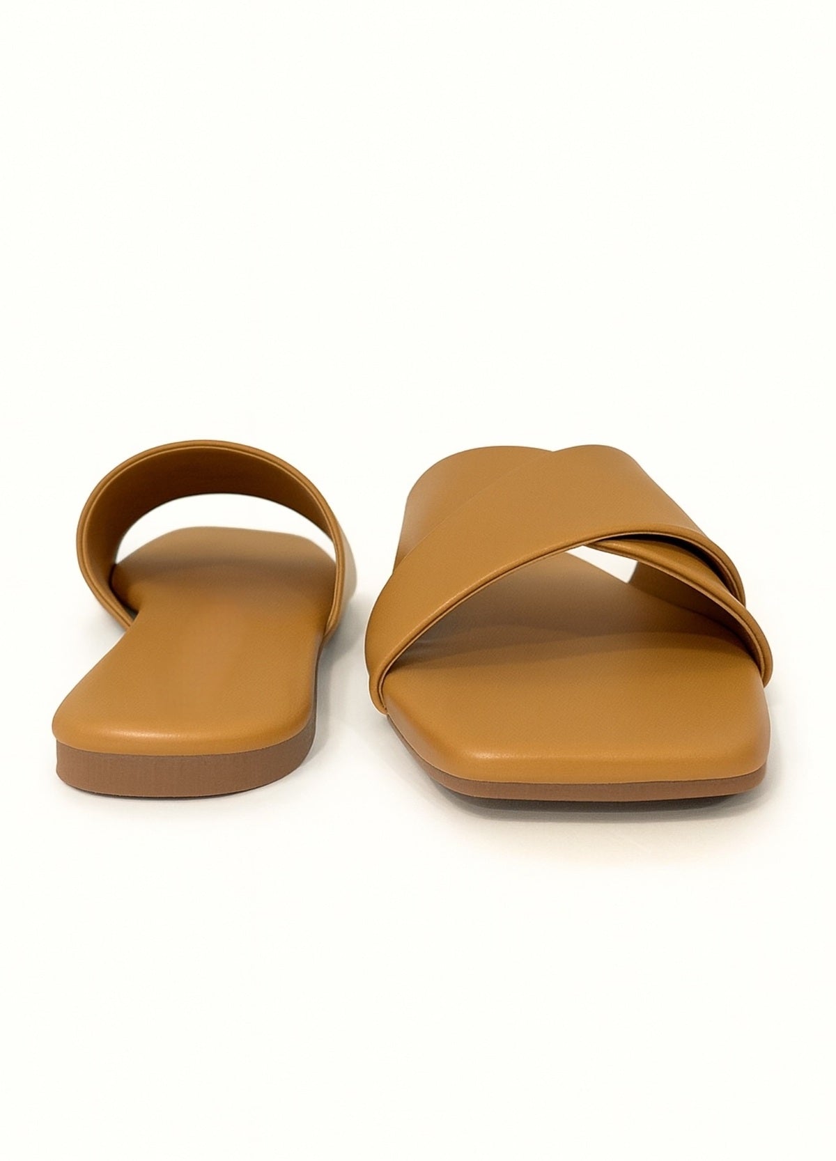 Tan Cross Strap Slip-On Flats
