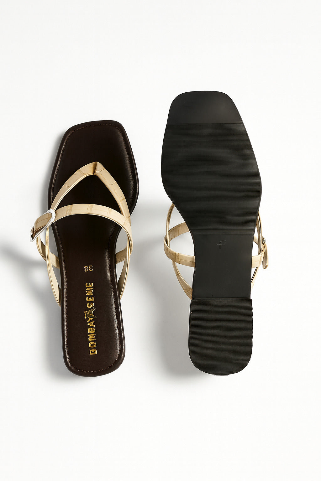 Beige Strappy Flat Sandals for Women Buckle Detail