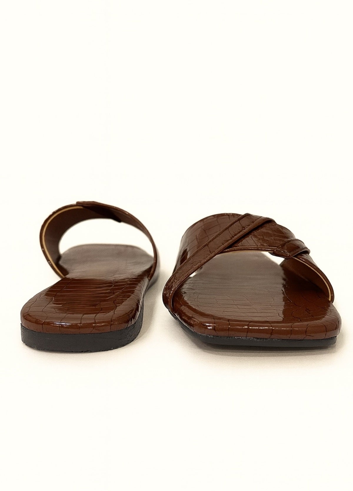 Brown Croc-Textured Slip-On Flats