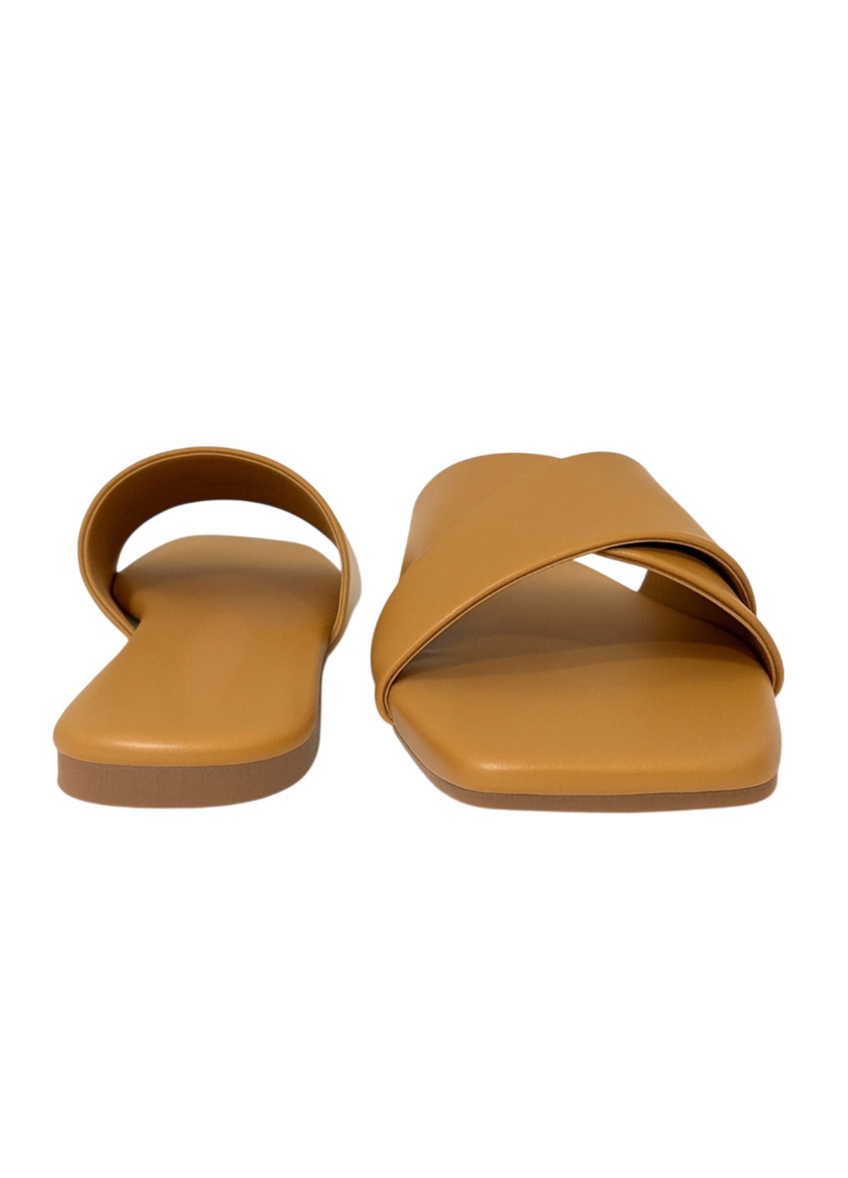 Tan Cross Strap Slip-On Flats