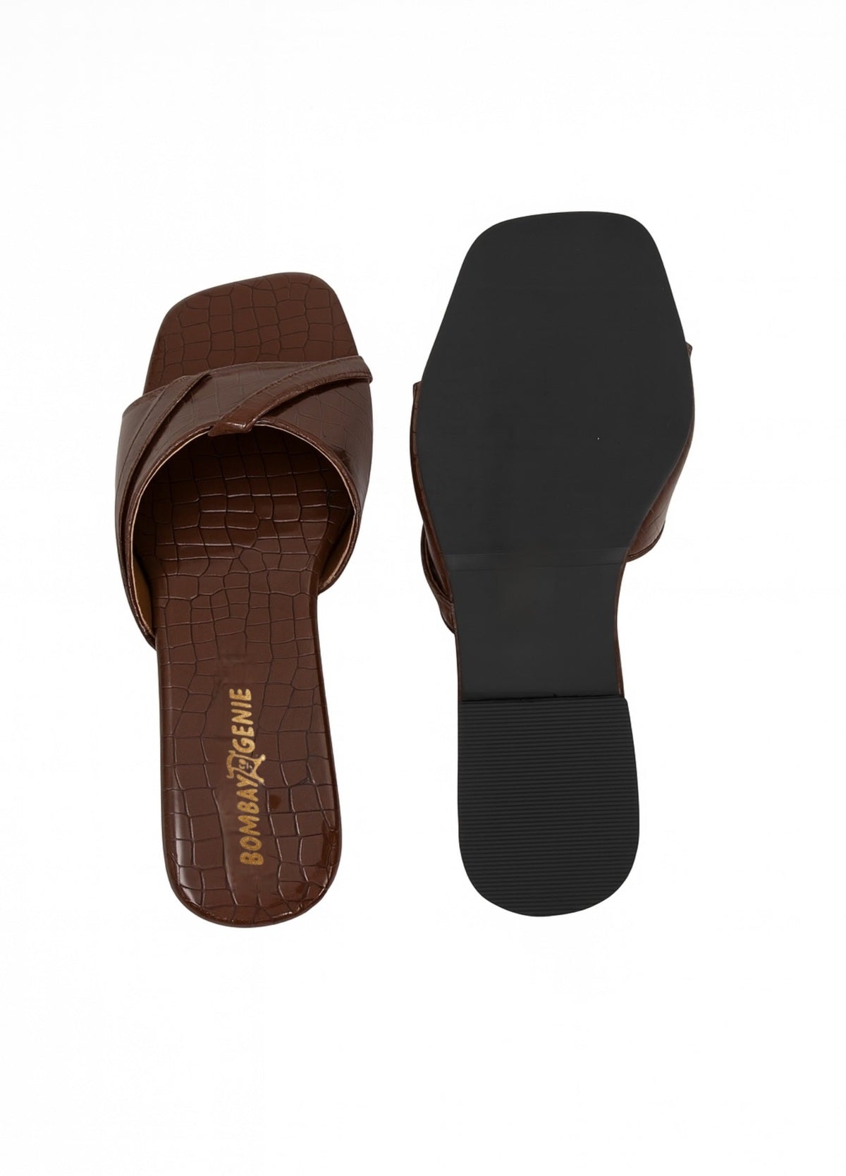 Brown Croc-Textured Slip-On Flats