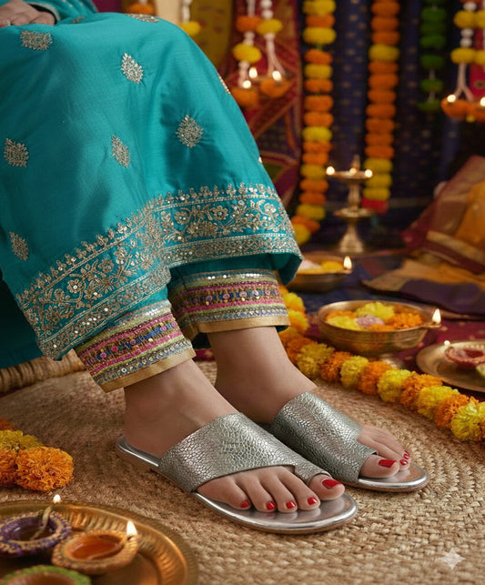 Silver Textured Women Flats