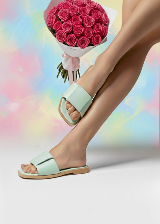 Mint Green Wide Strap Flats