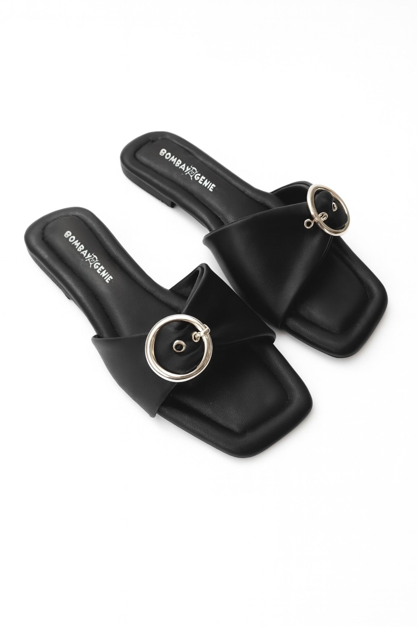 Black Ring Buckle Slides for Women
