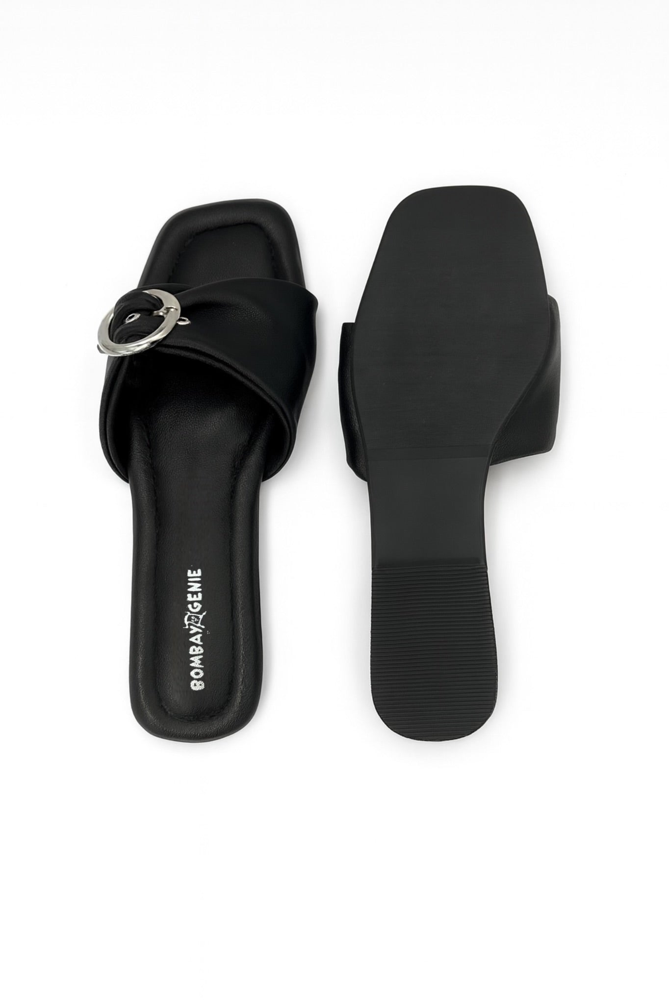 Black Ring Buckle Slides for Women