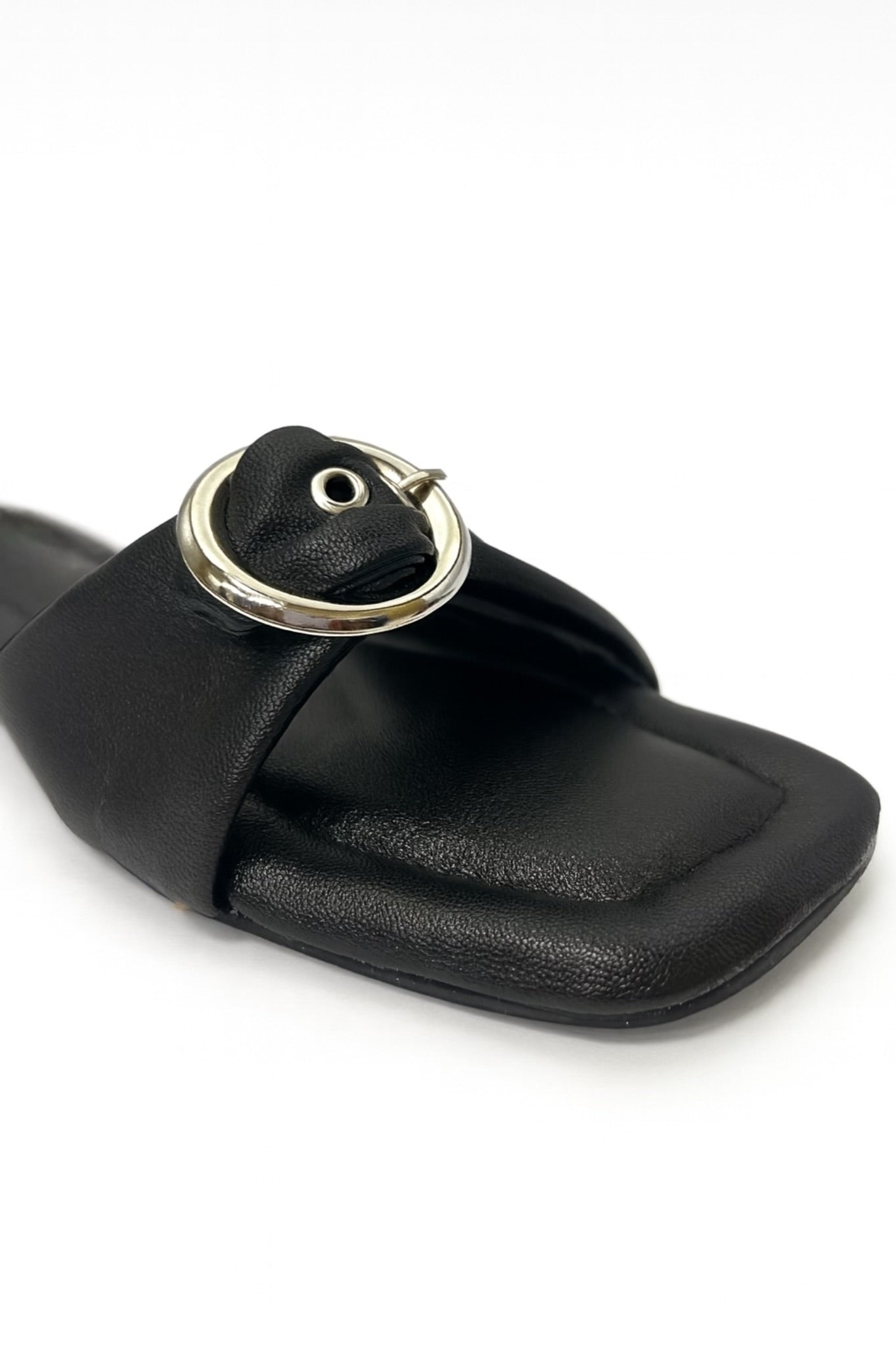 Black Ring Buckle Slides for Women