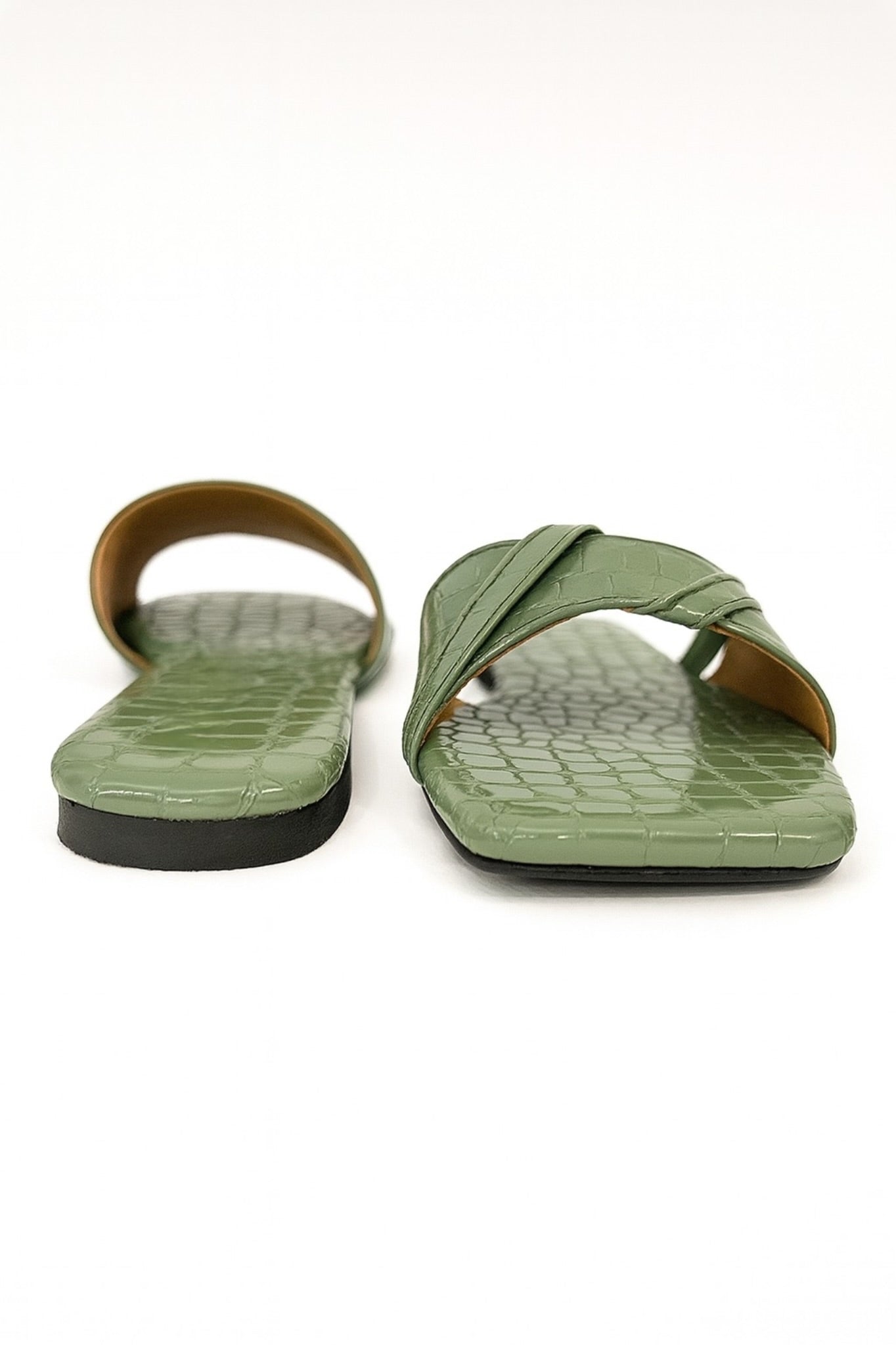 Green Croc-Pattern Slip-On Flats