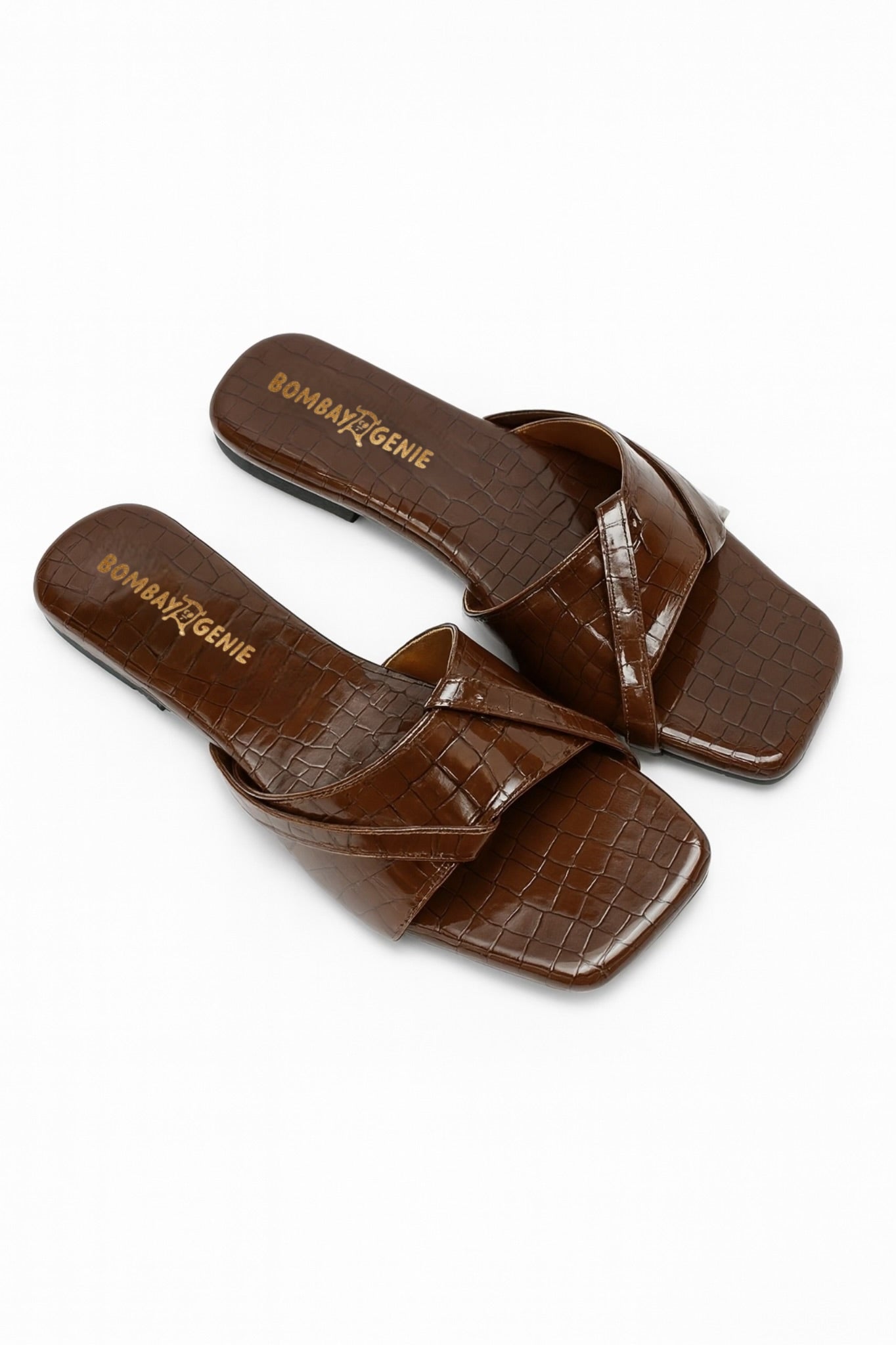 Brown Croc-Textured Slip-On Flats