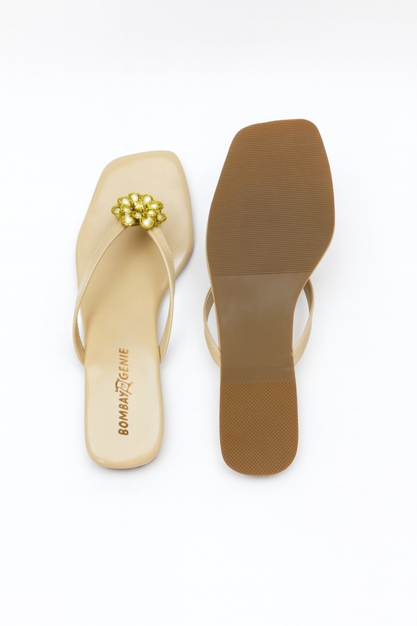 Beige Floral Embellished Flats for Women