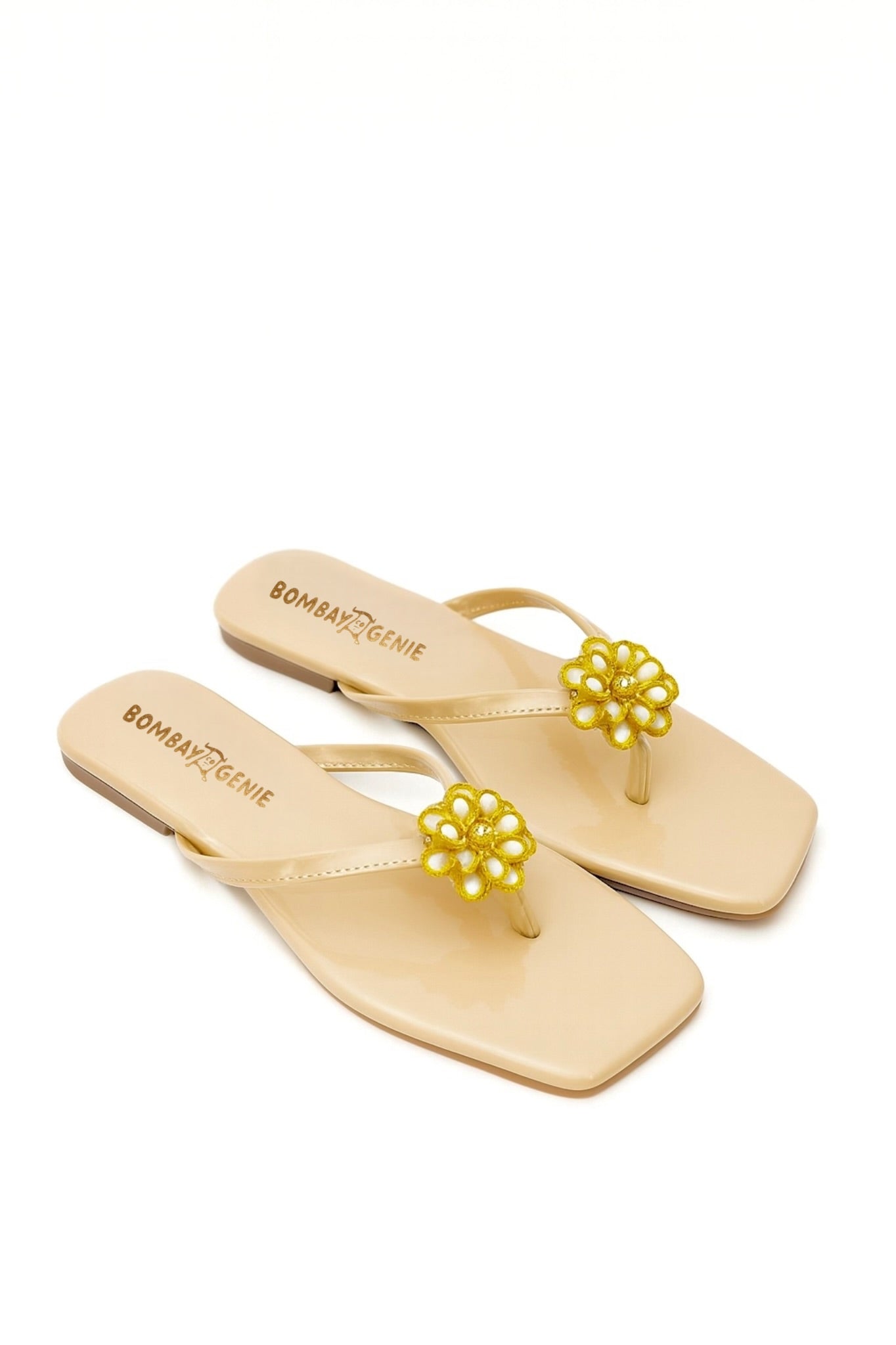 Beige Floral Embellished Flats for Women