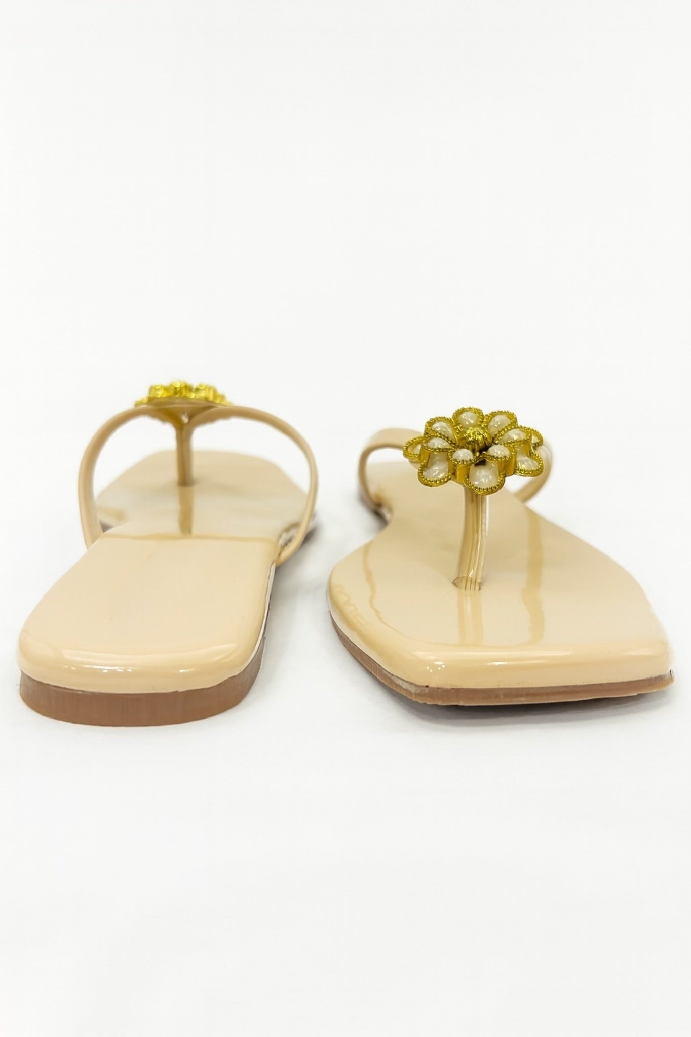 Beige Floral Embellished Flats for Women