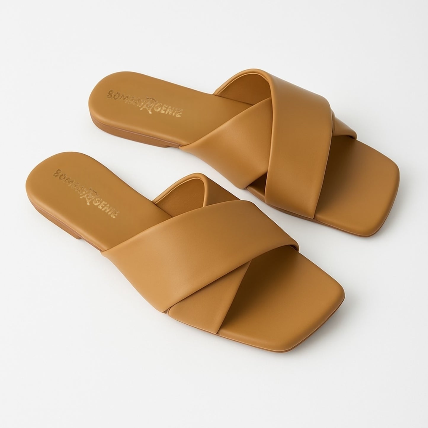 Tan Cross Strap Slip-On Flats