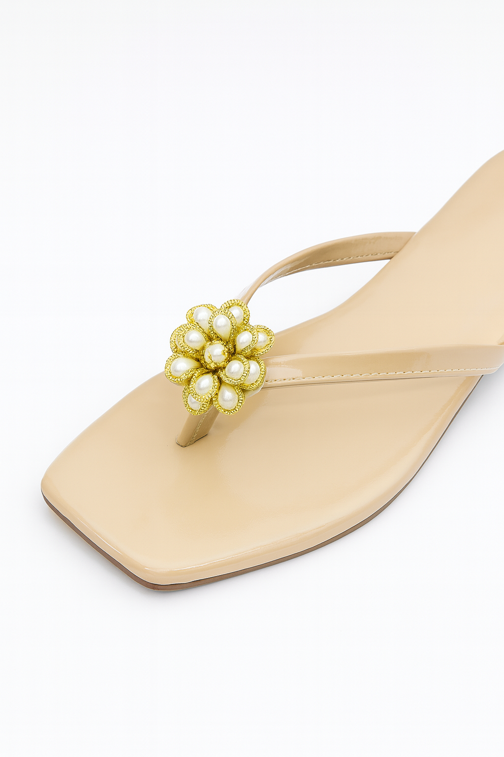 Beige Floral Embellished Flats for Women