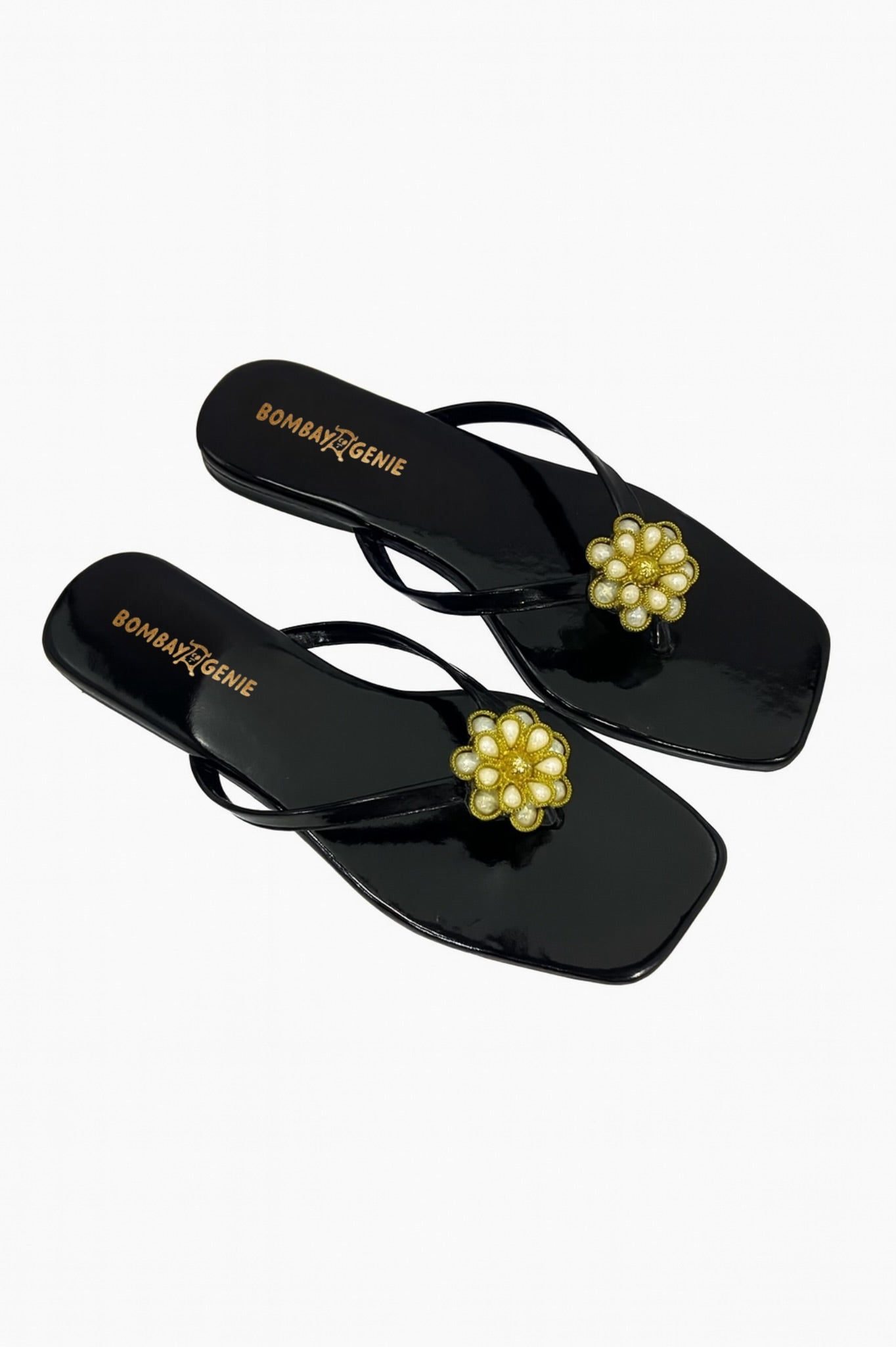 Black Floral Embellished Flats for Women