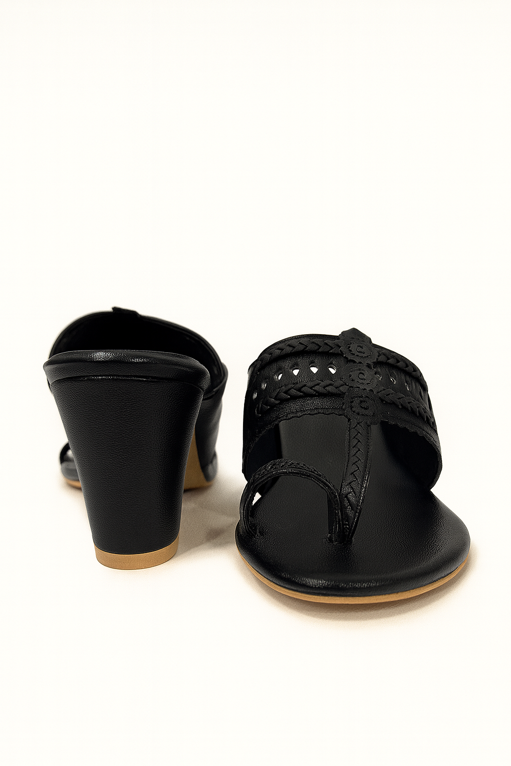 Ethnic Black Kolhapuri Heeled Sandals for Women