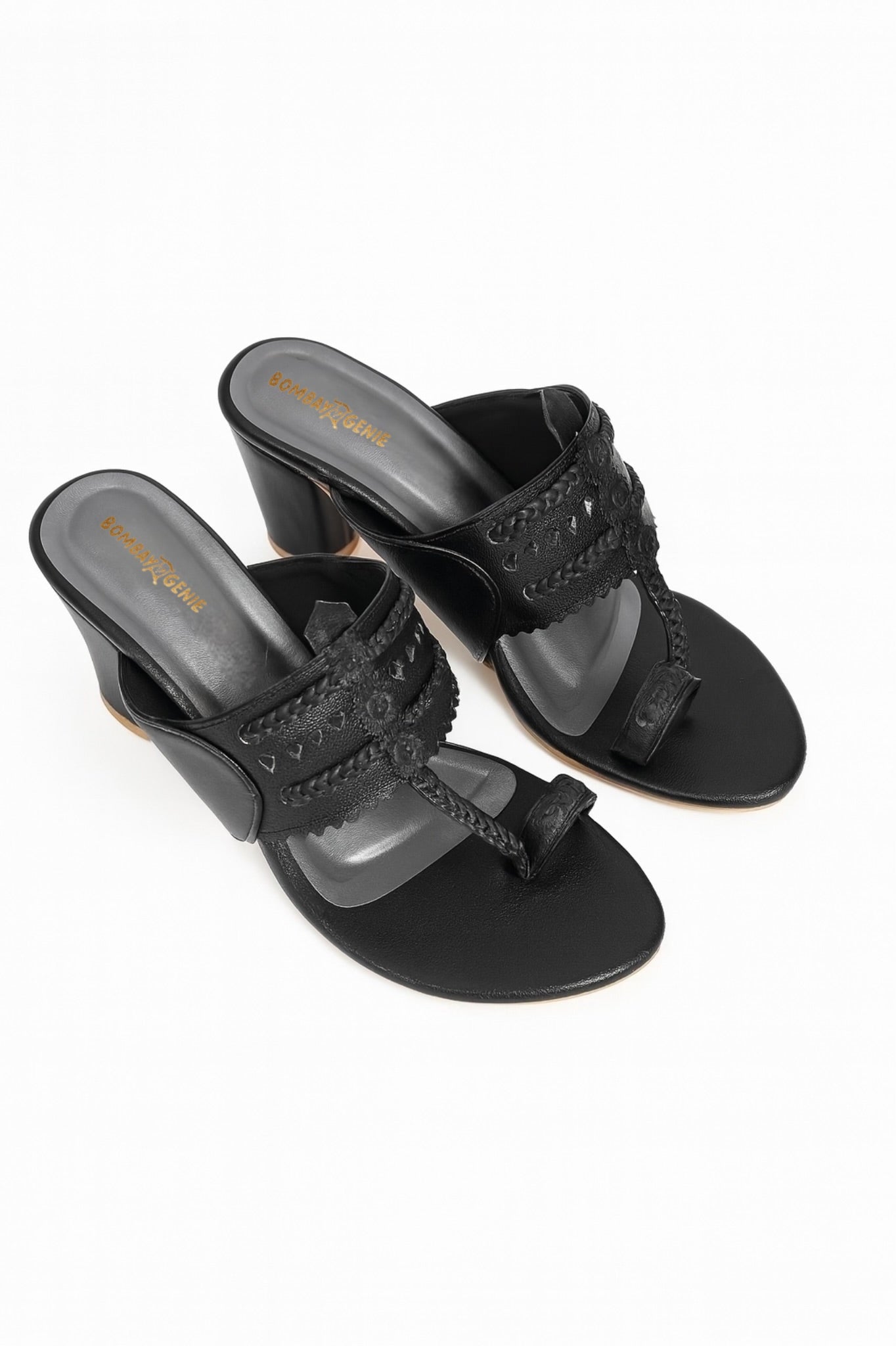 Ethnic Black Kolhapuri Heeled Sandals for Women