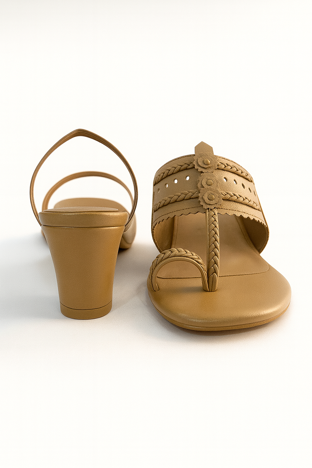 Ethnic Tan Block Heel Kolhapuri Sandals for Women