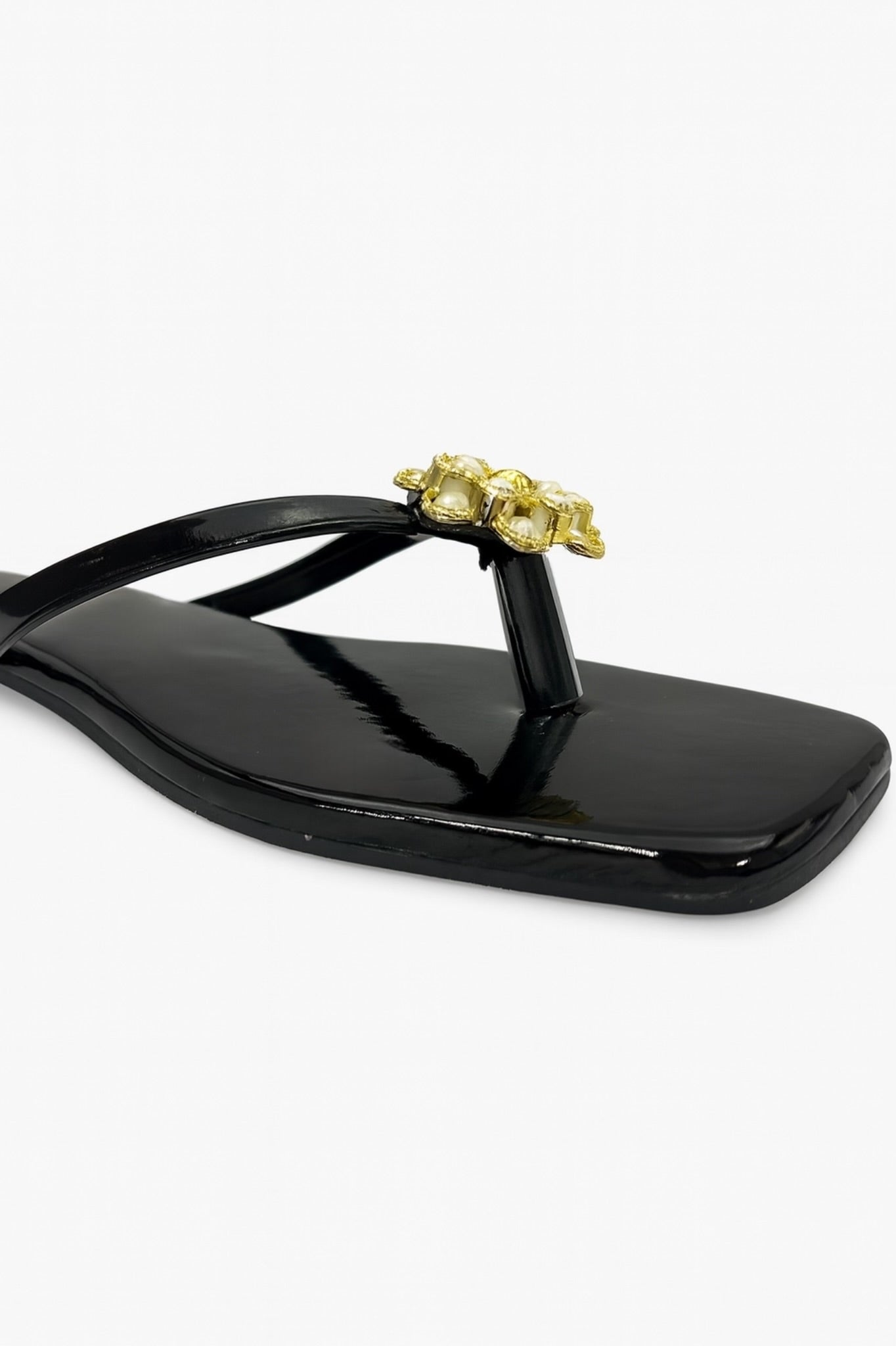 Black Floral Embellished Flats for Women