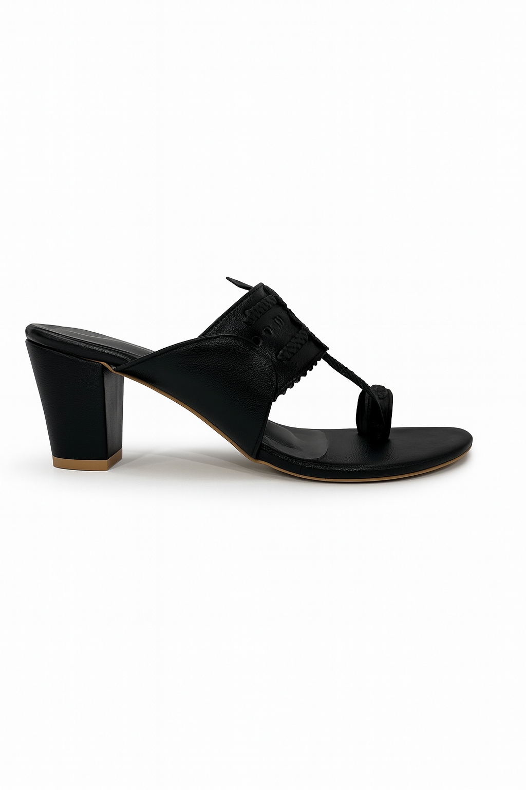 Ethnic Black Kolhapuri Heeled Sandals for Women