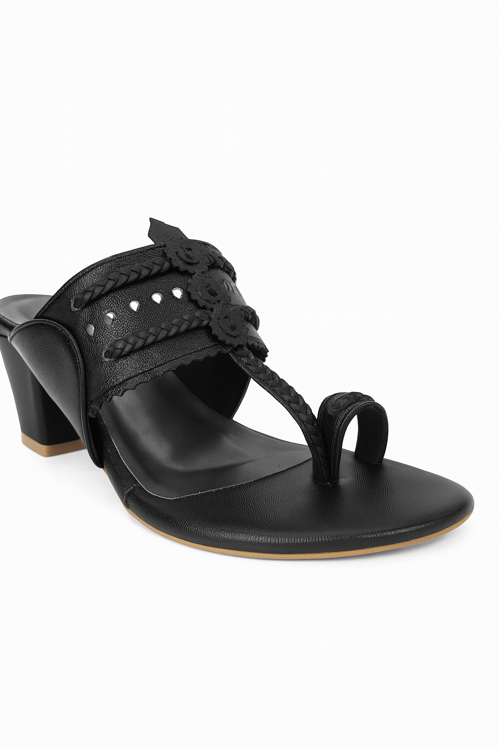 Ethnic Black Kolhapuri Heeled Sandals for Women