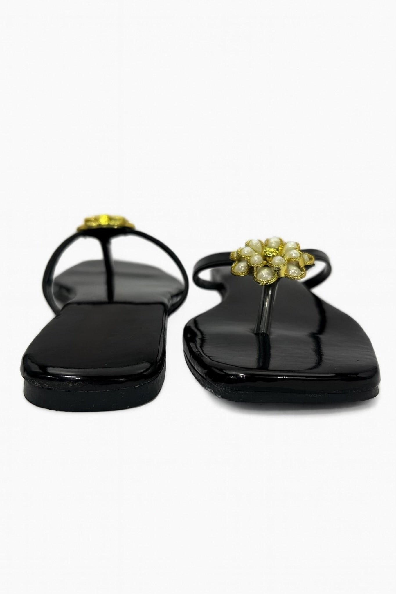 Black Floral Embellished Flats for Women