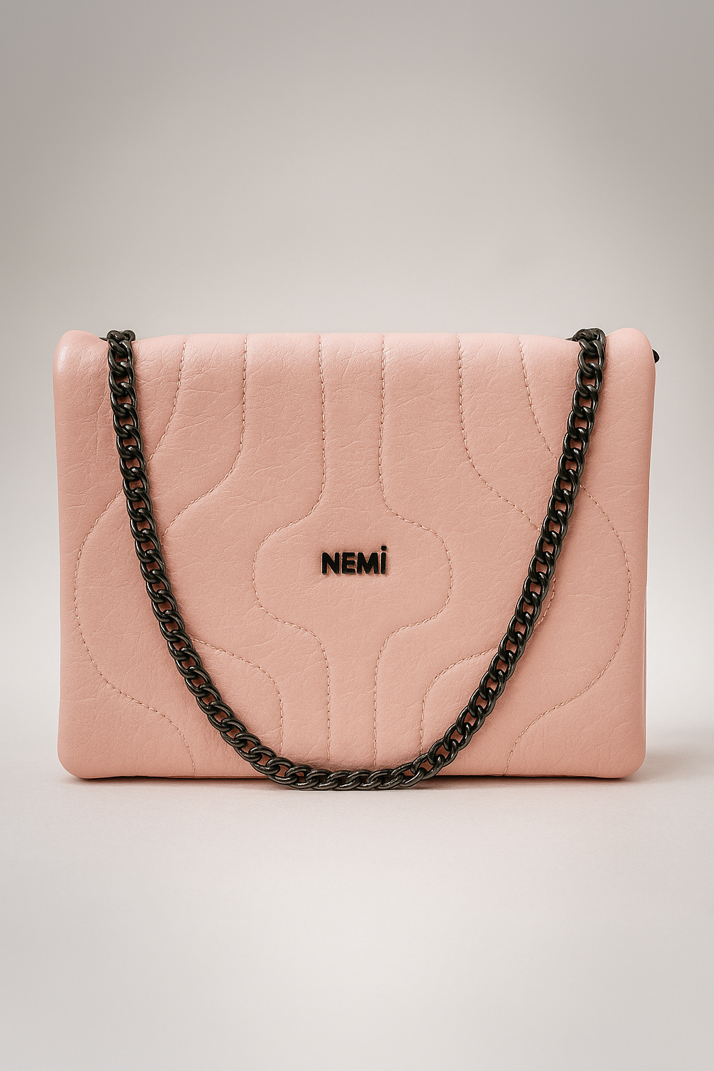 Pink Textured Metal Chain Bag